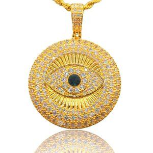 22"Rope Chain - 14K Gold Finish Evil Eye Amulet.